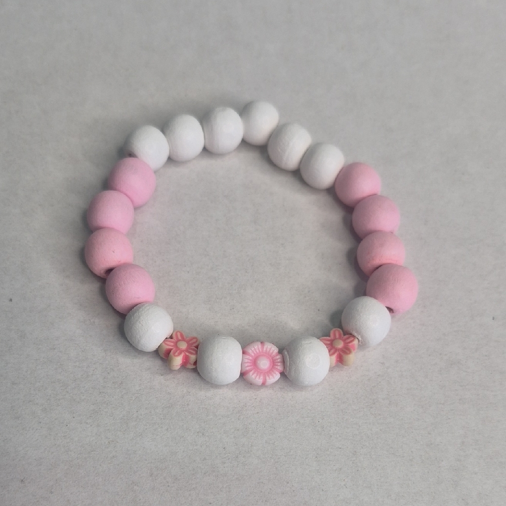 Floral Charm Bracelet in Pink and White (For Girls)